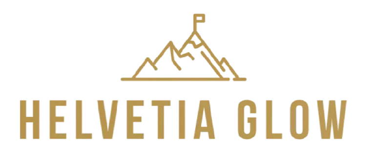 Helvetia Glow – goldenes Bergsymbol-Logo mit Wortmarke